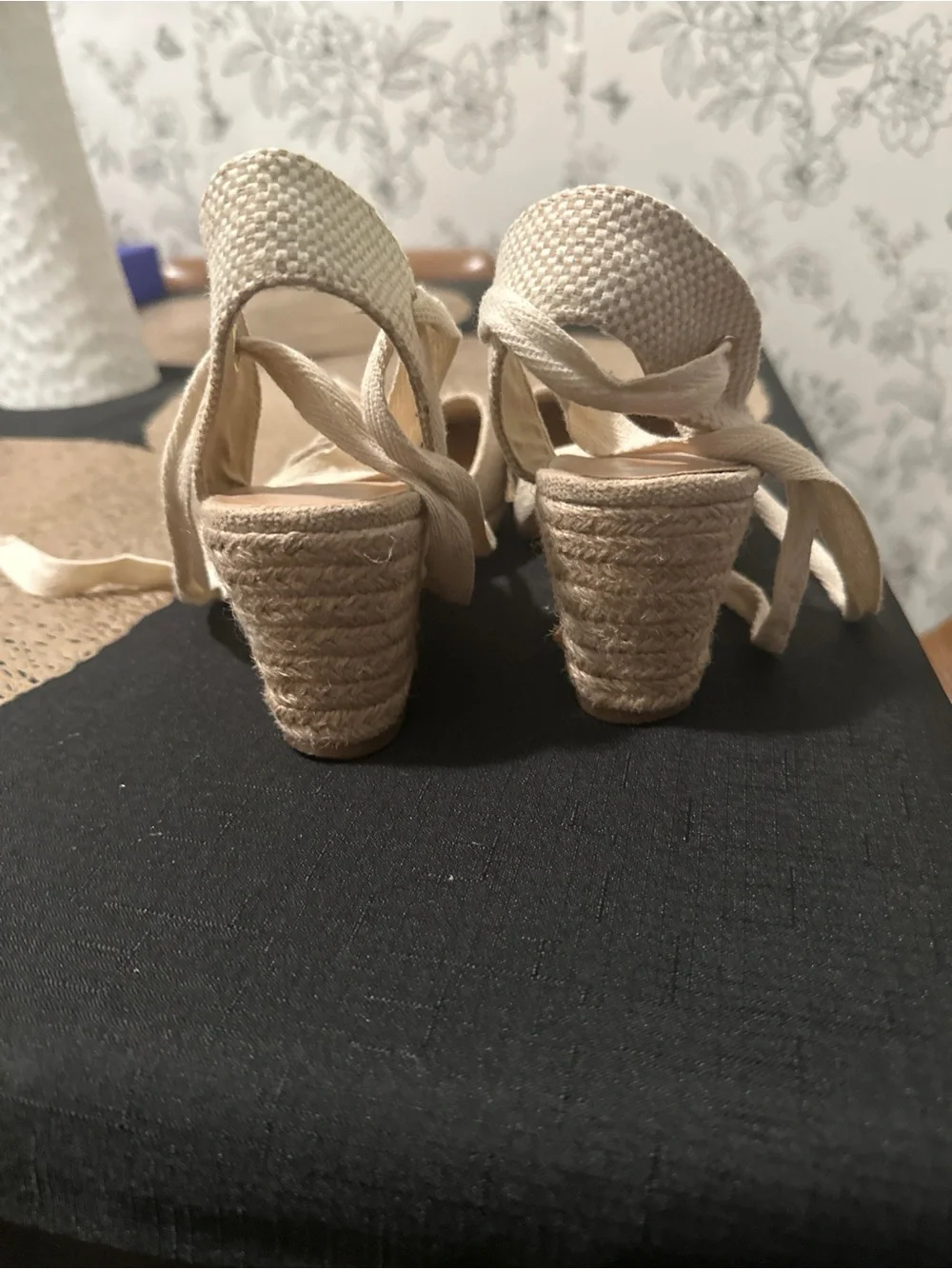 Tommy Hilfiger Cream Canvas Espadrille Lace-Up Wedges